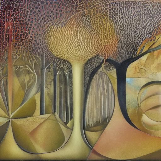 Abstract Cubist Landscape with Stick Figures