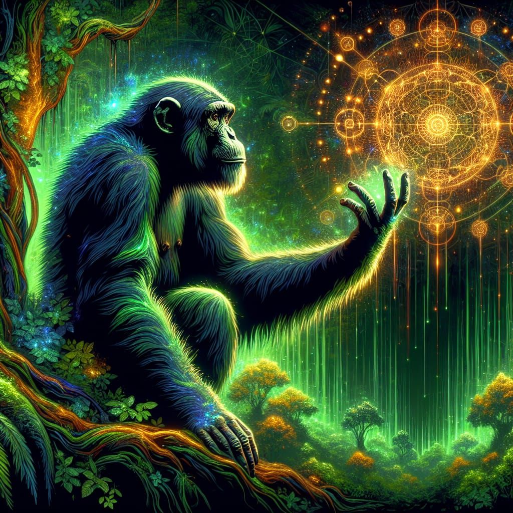 Surreal Rainforest Masterpiece with Glowing Spiritual Symbol...