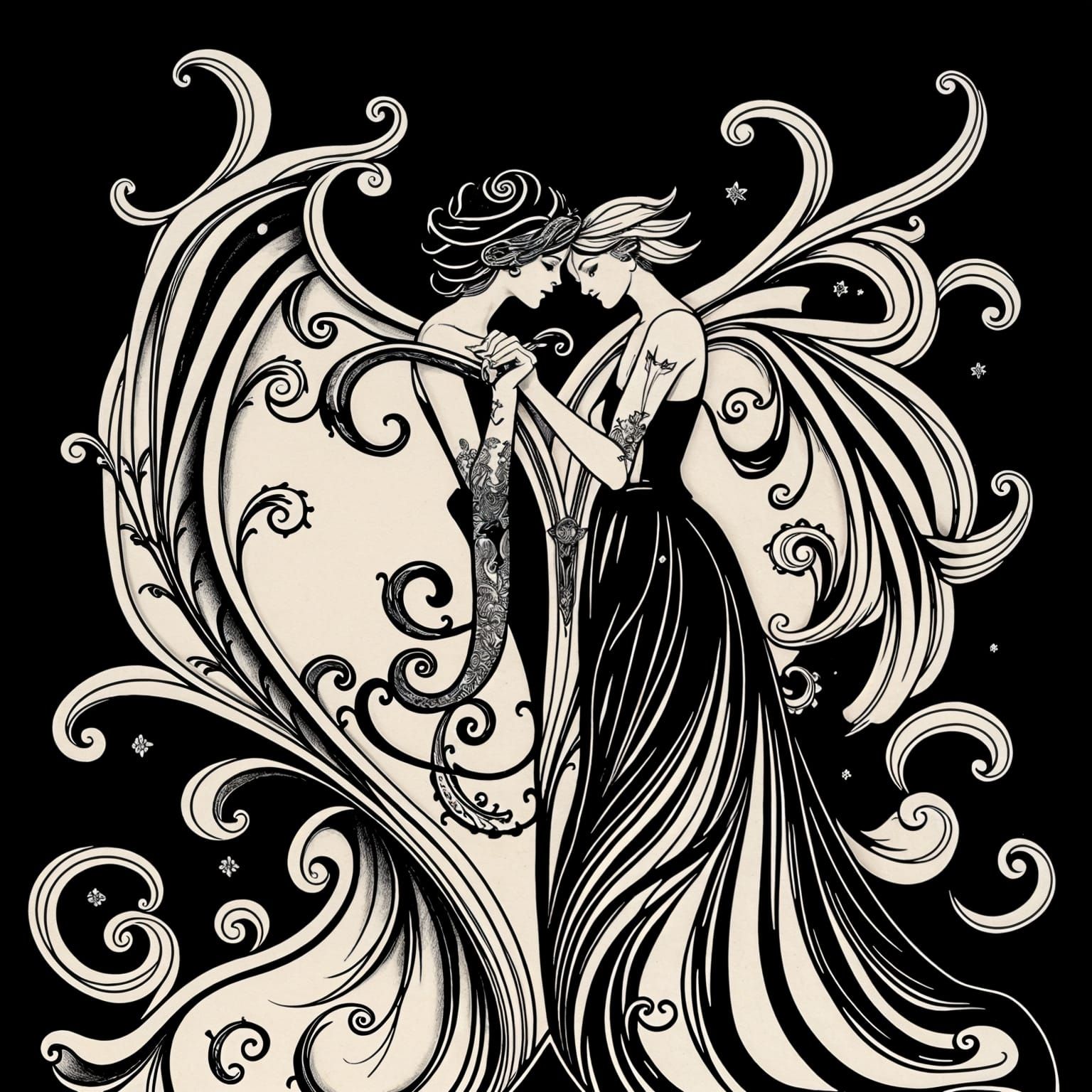 Intimate Art Nouveau Monogram in Aubrey Beardsley Style