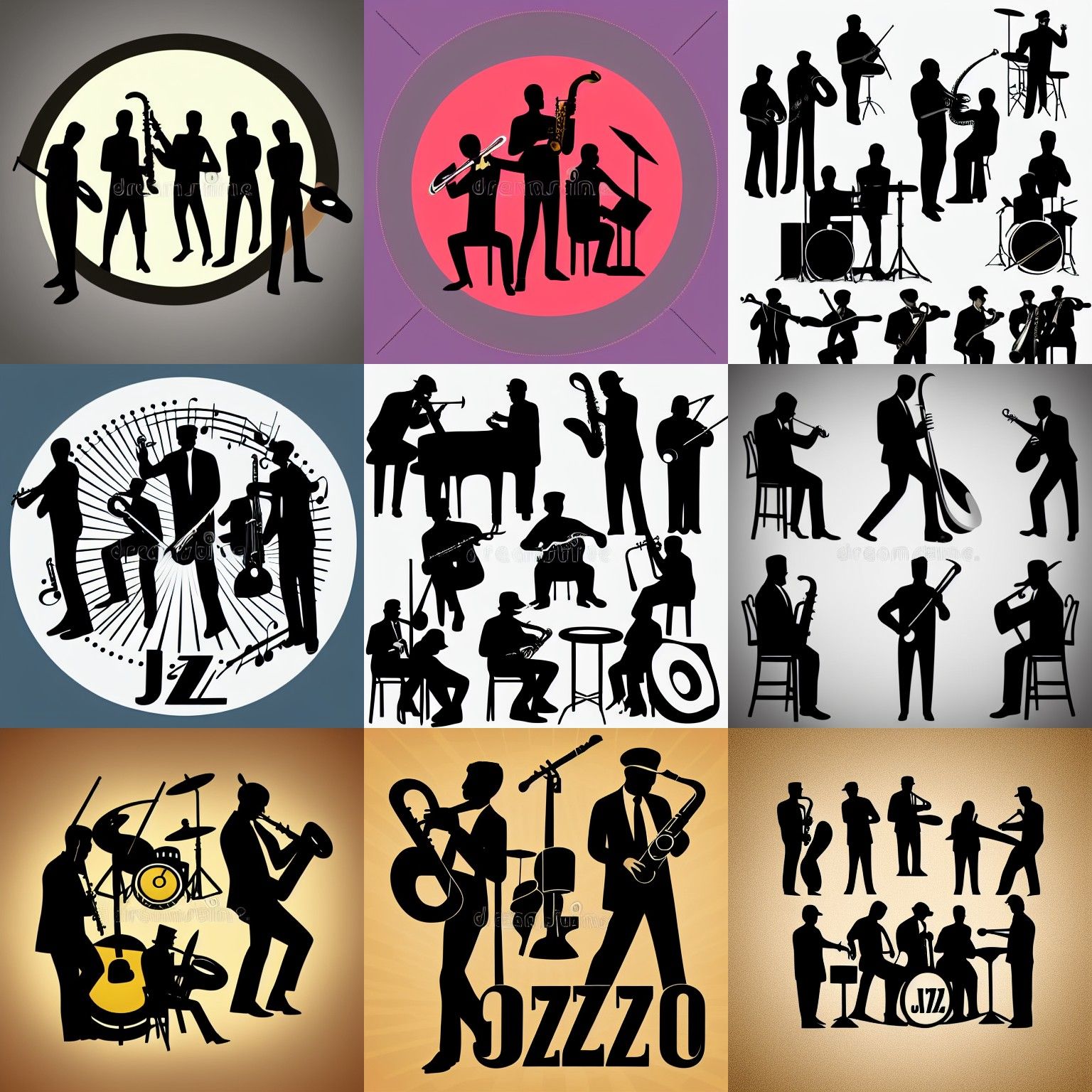 Jazz Quintet Silhouette Illustration for Band Logo