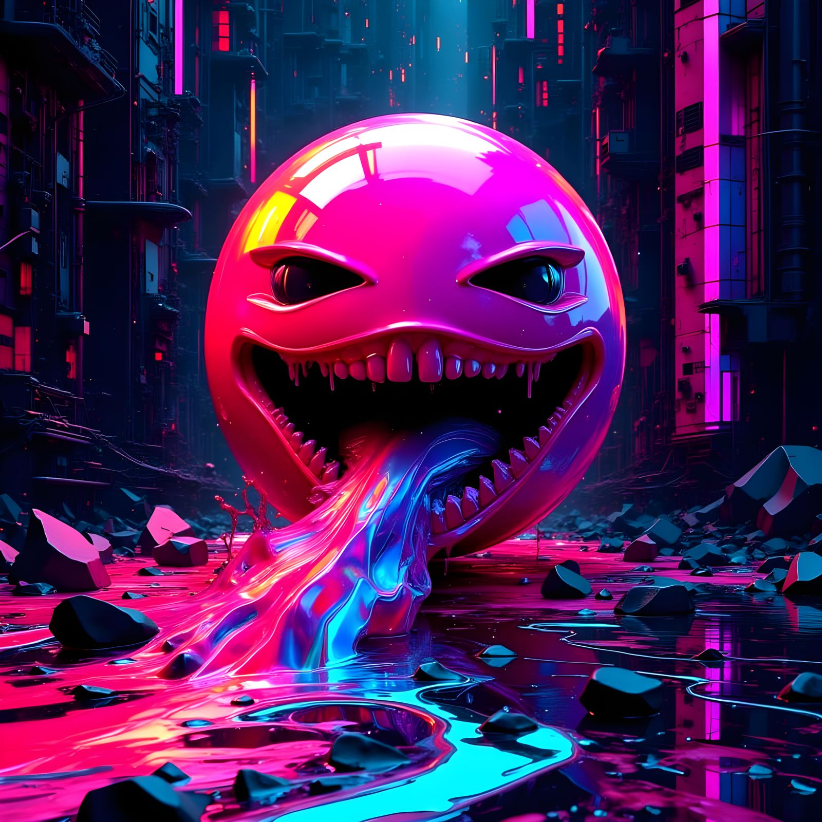 Surreal Anime Vomiting Scene in Vibrant Colors