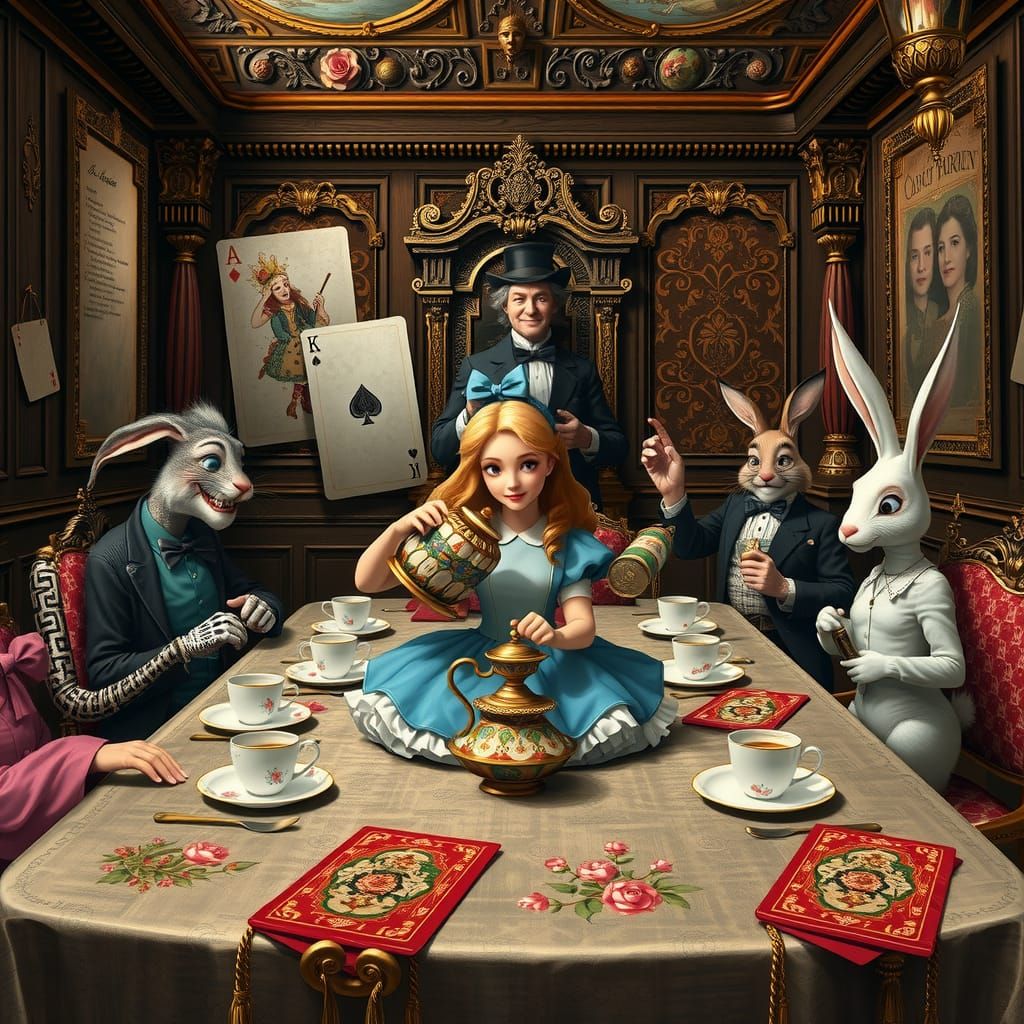 Alice in Wonderland Tea Party as Oil Painting