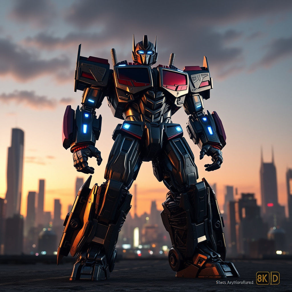 Optimus Prime in Futuristic Cityscape, Digital Art
