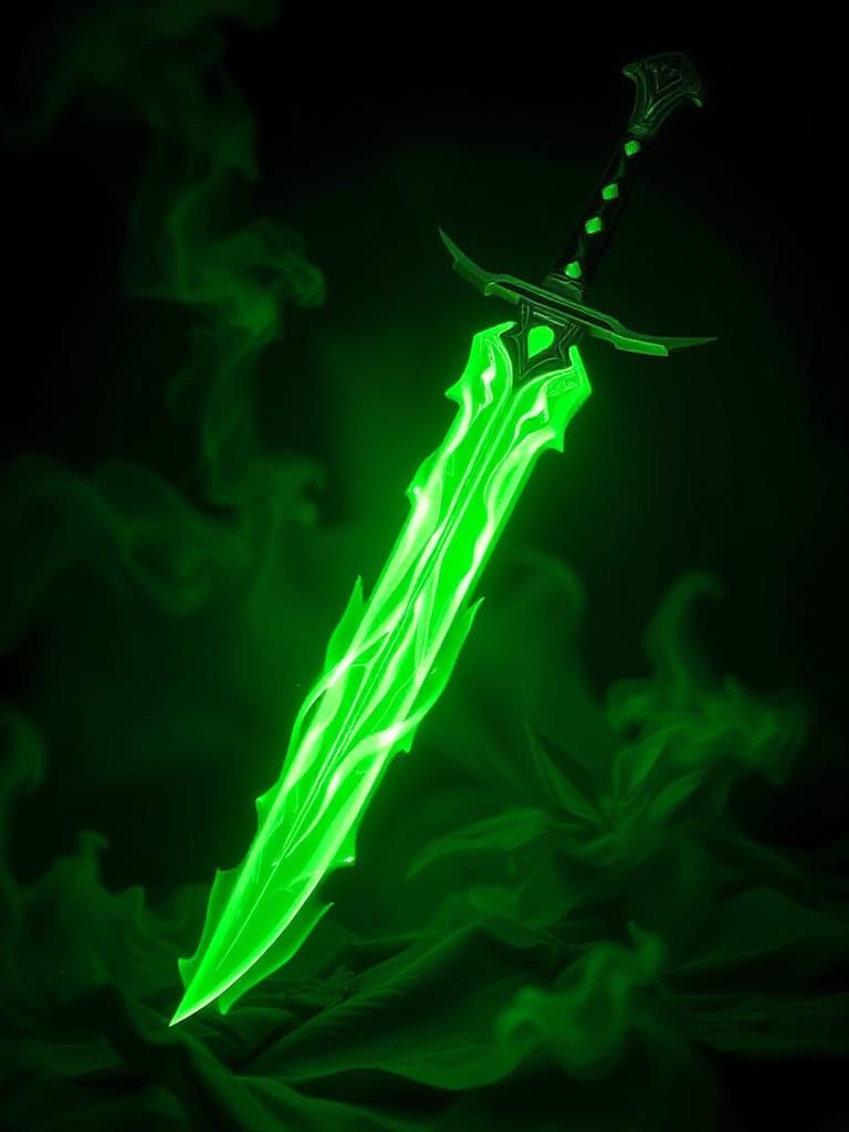Glowing Plasma Scimitar in Neon Green Flames