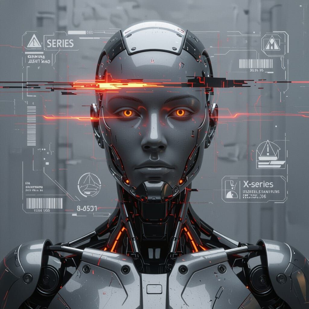 Futuristic Android Portrait with Glitch Distortion