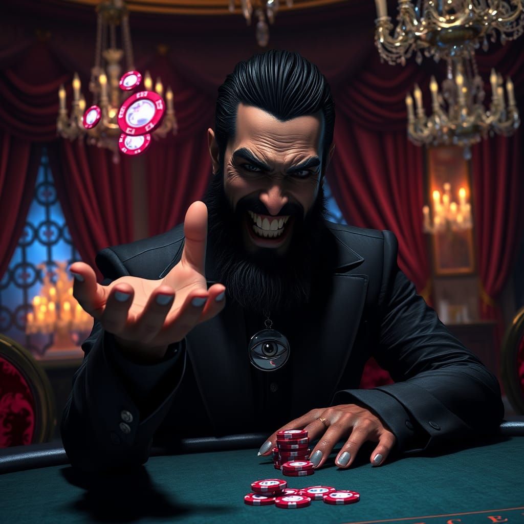 Magical Gambler at Casino Table as Matte Painting
