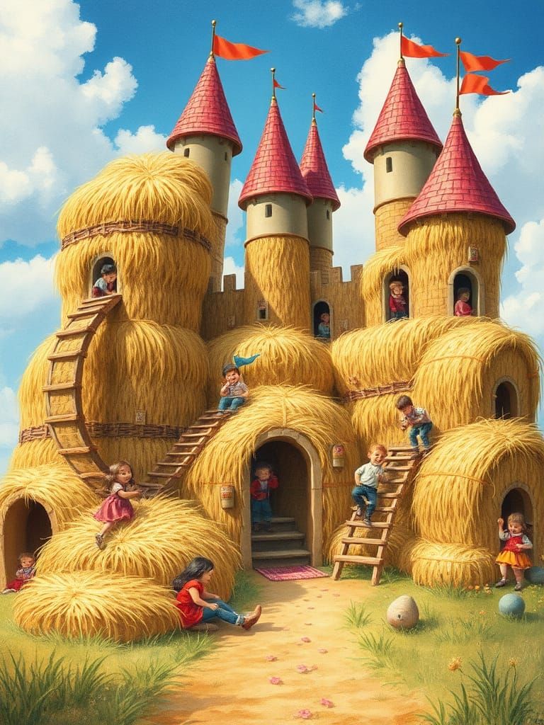 Children's Hay Castle in Dreamy Illustration Style