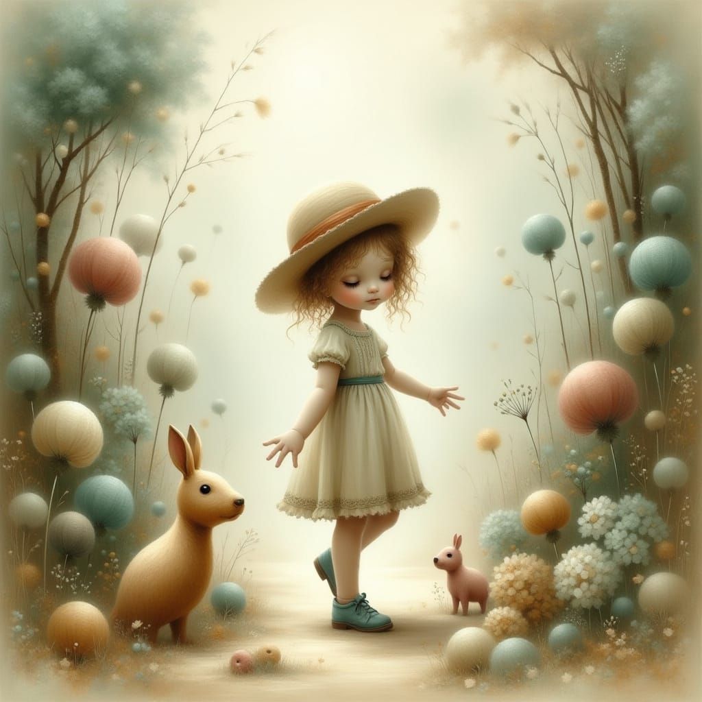 Dreamlike Child with Toys in Watercolor Style
