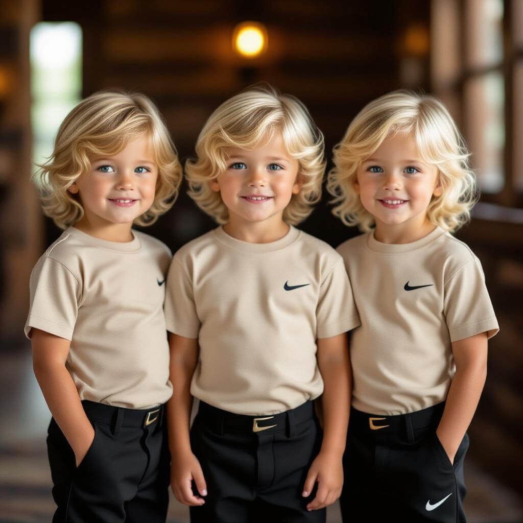 Three Blonde Twins in Beige and Black
