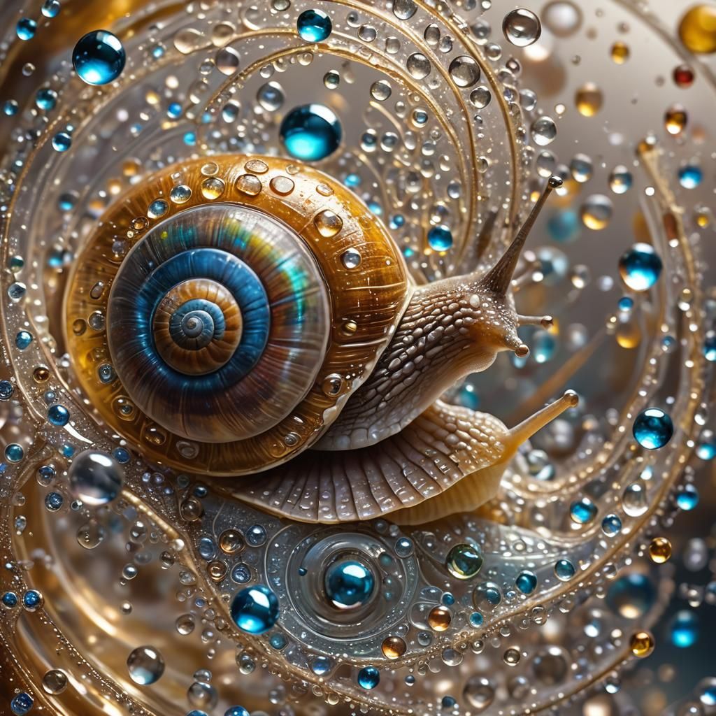 Snail with Glass Shell and Gems: Surreal Macro Photography