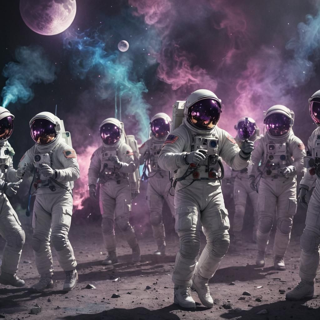 Photorealistic Lunar Rave with Astronauts in Digital Art