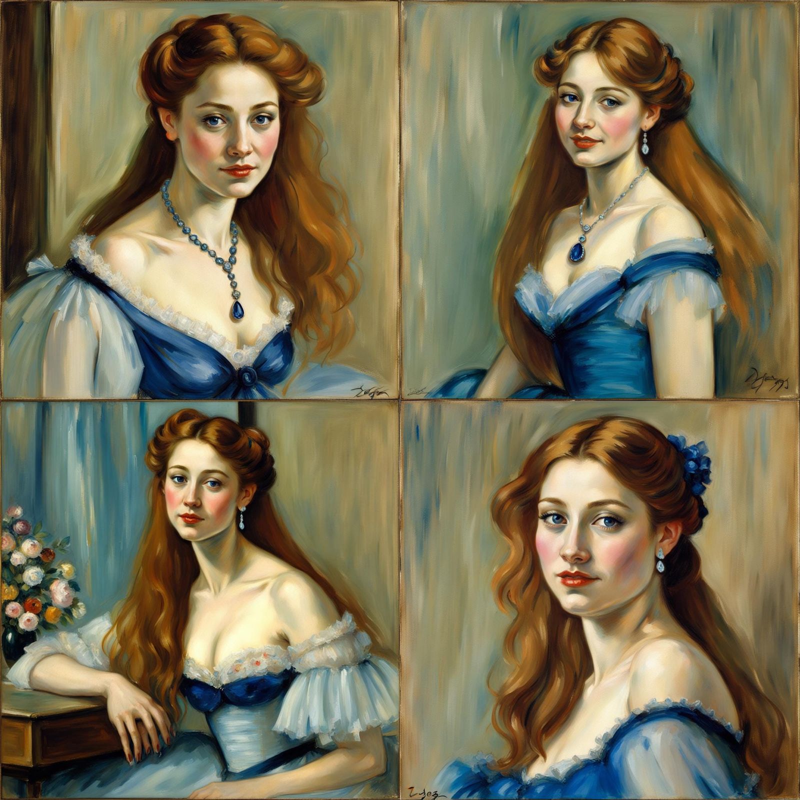 Elegant Woman with Auburn Hair in Impressionist Style