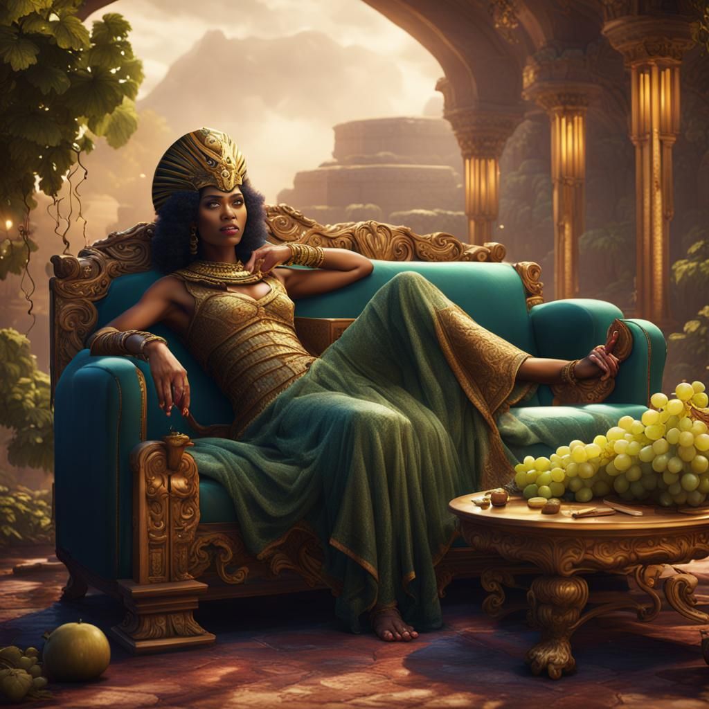 Caramel Cleopatra Lounging: Detailed Matte Painting