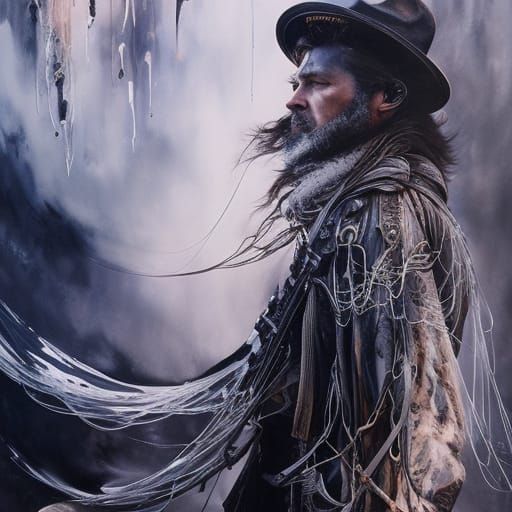 Intricate Ink Portrait in Gouache Style