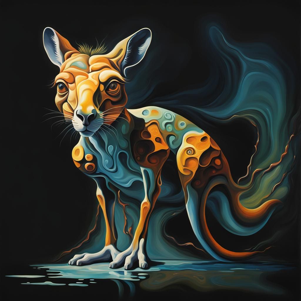 Surreal Kangaroo in Melting Oil on Canvas