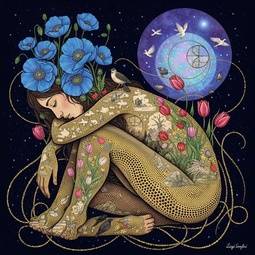 Cosmic Woman: Nature Intertwined in Dreamlike Concept Art