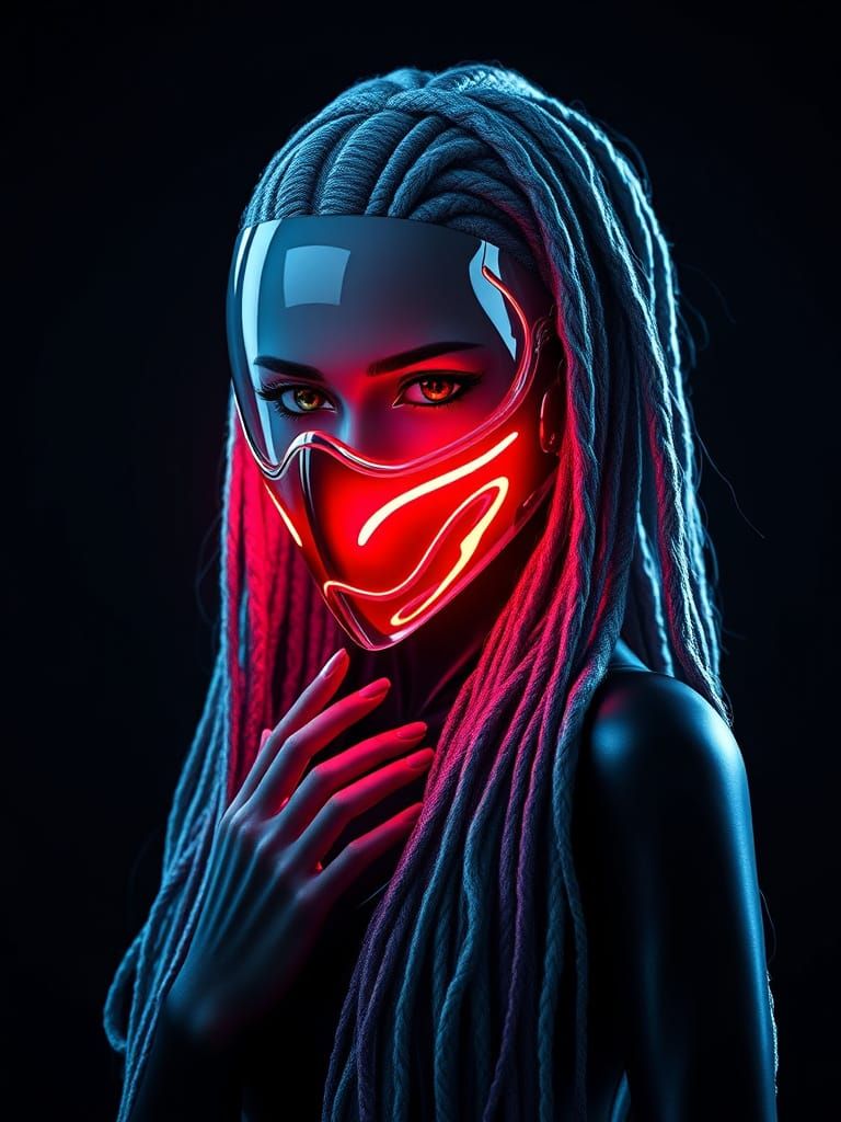 Futuristic Female Humanoid with Glowing Mask in a Minimalist...