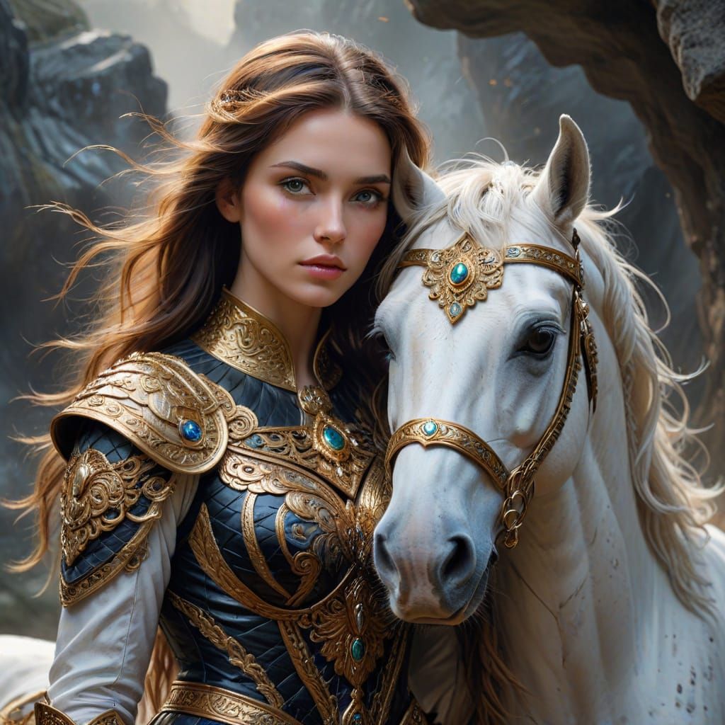 Regal Celtic Woman with Falcon in Impasto Painting