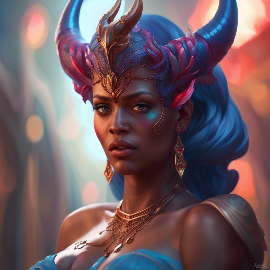 Detailed Devil Genie Portrait in Art Nouveau Style