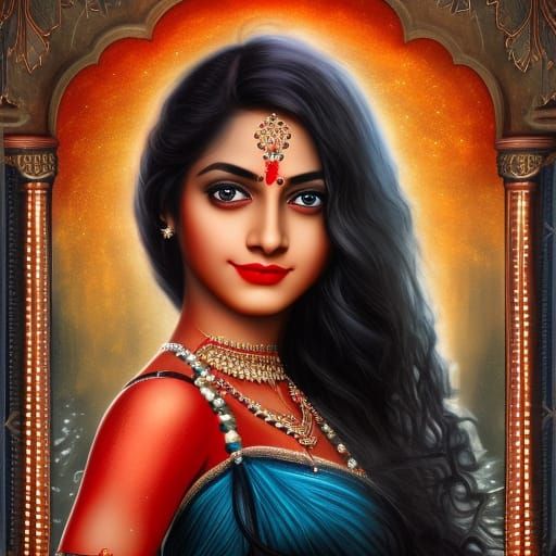 Beautiful Indian Girl Portrait in 19th Century Style