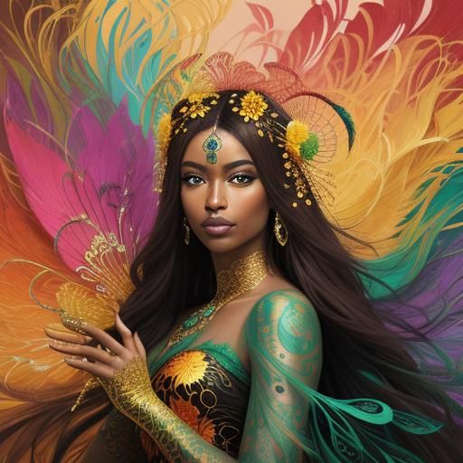 Dragon Peacock Woman in Abstract Expressionism