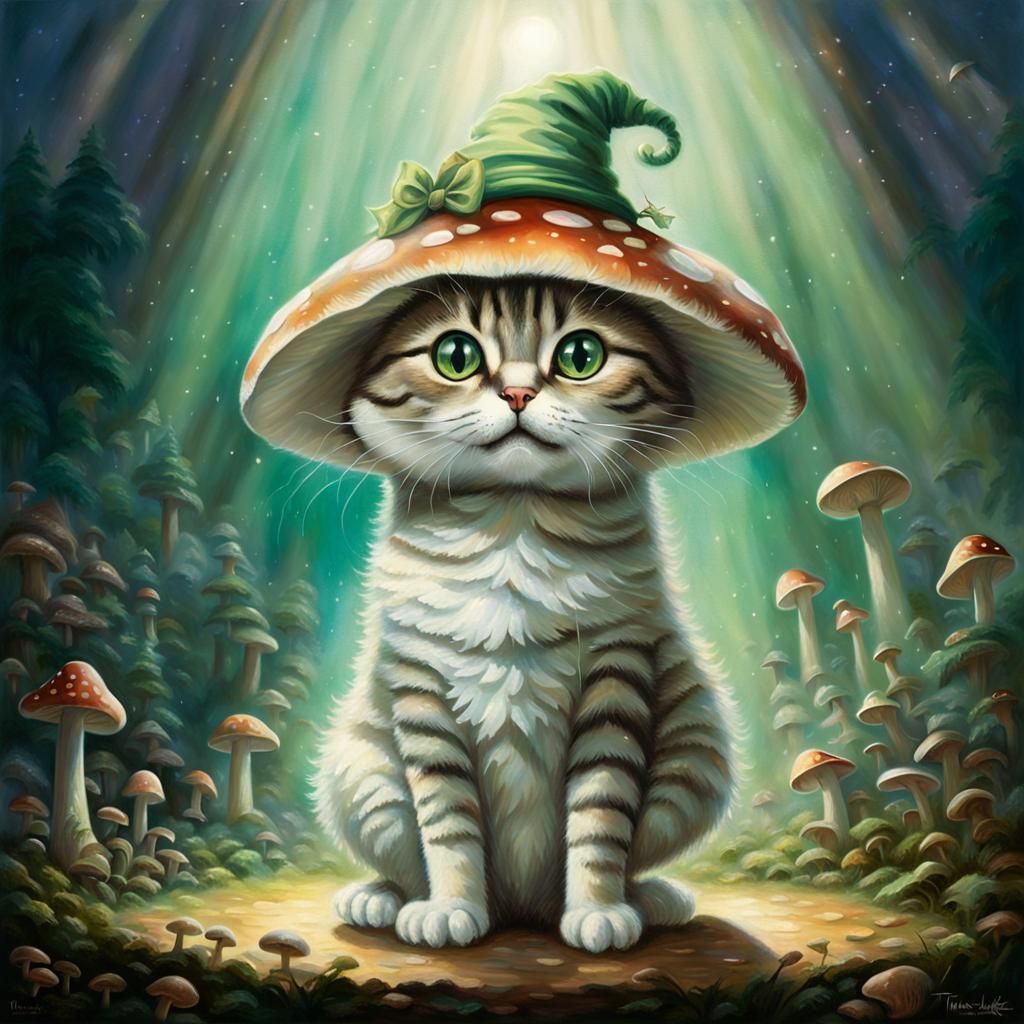 Mushroom Cat Portrait in Ethereal Fantasy Style