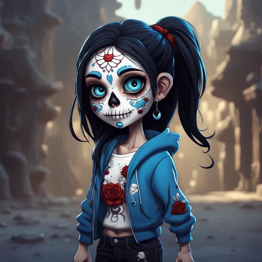 Cute Zombie Girl with Sugar Skull Makeup