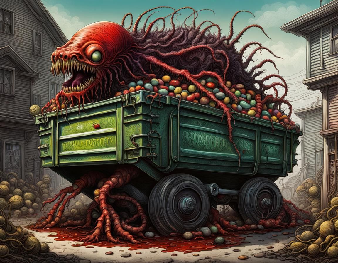 Vile Vegetation Creature Crawling Out of the Dumpster at The Jelly Bean Factory!