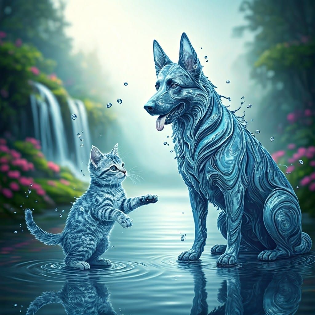 Magical Water Beings Play in a Dreamy Landscape