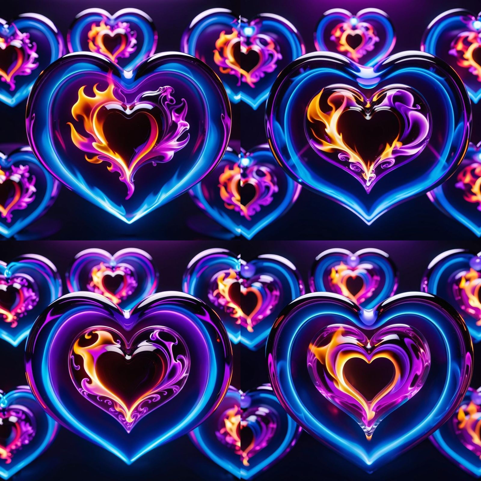 Neon Heart Ablaze with Roses