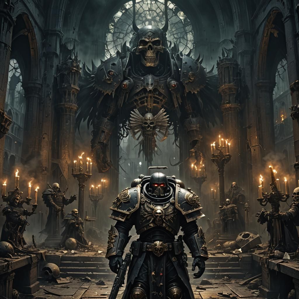 Dark Angel Space Marine Battles Necroms in Gothic Cityscape