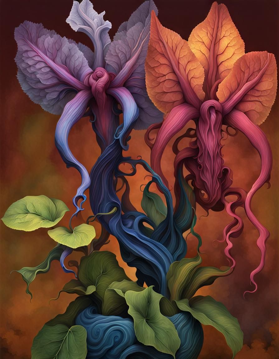 Abstract Botanical Study in Glassigami Inkwave Style