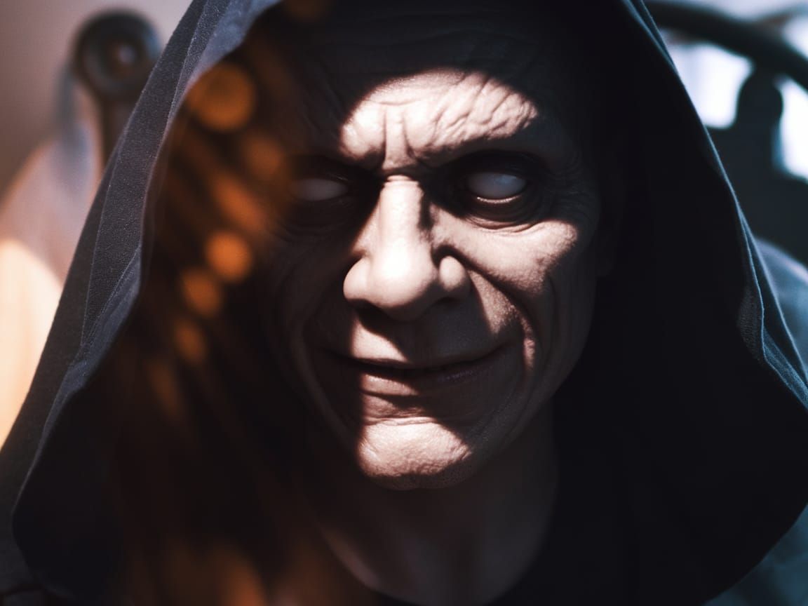 Eerie Nightmare Vision of a Terrified Human Confronting a Gr...