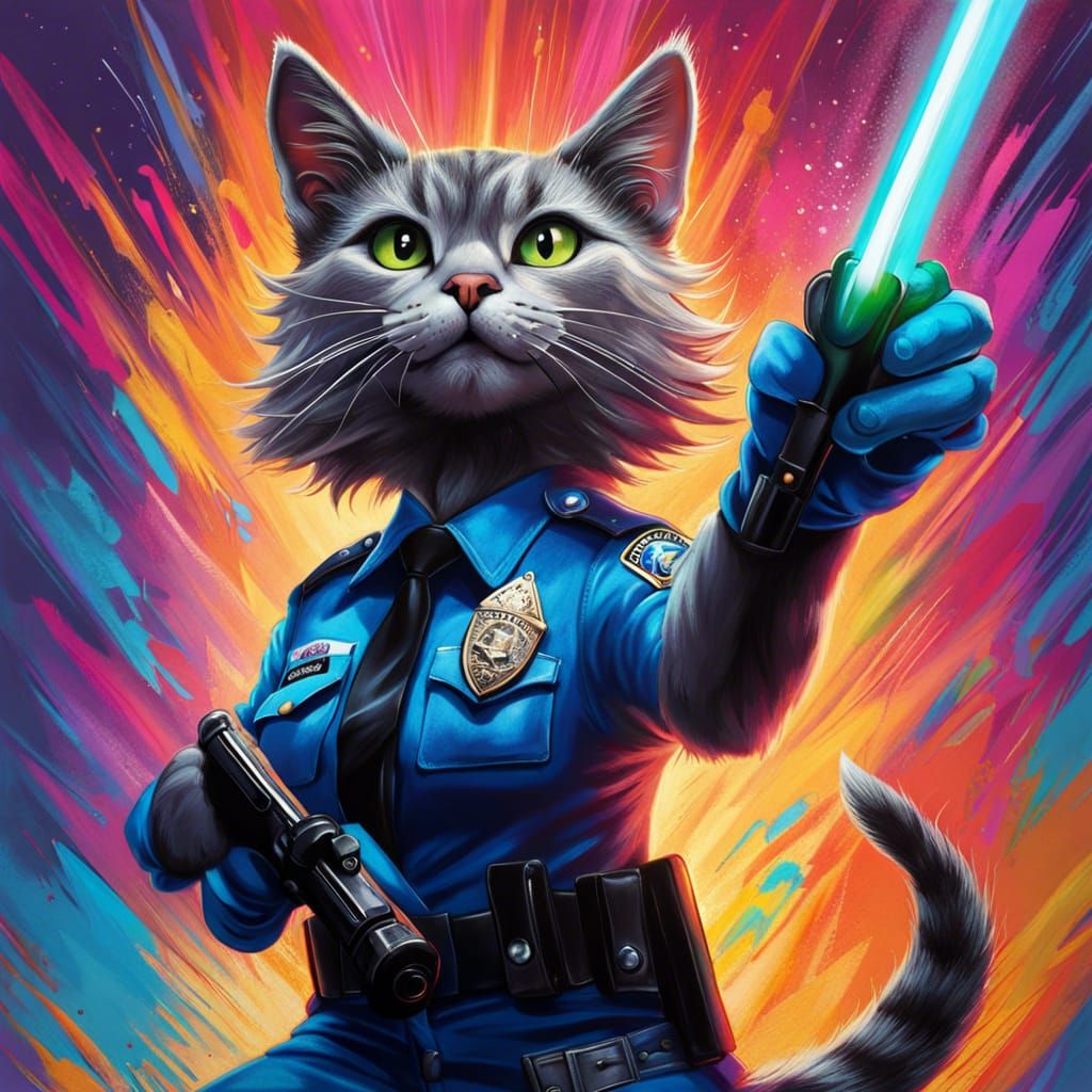 Hyperrealistic Cat Policewoman in Graffiti Style