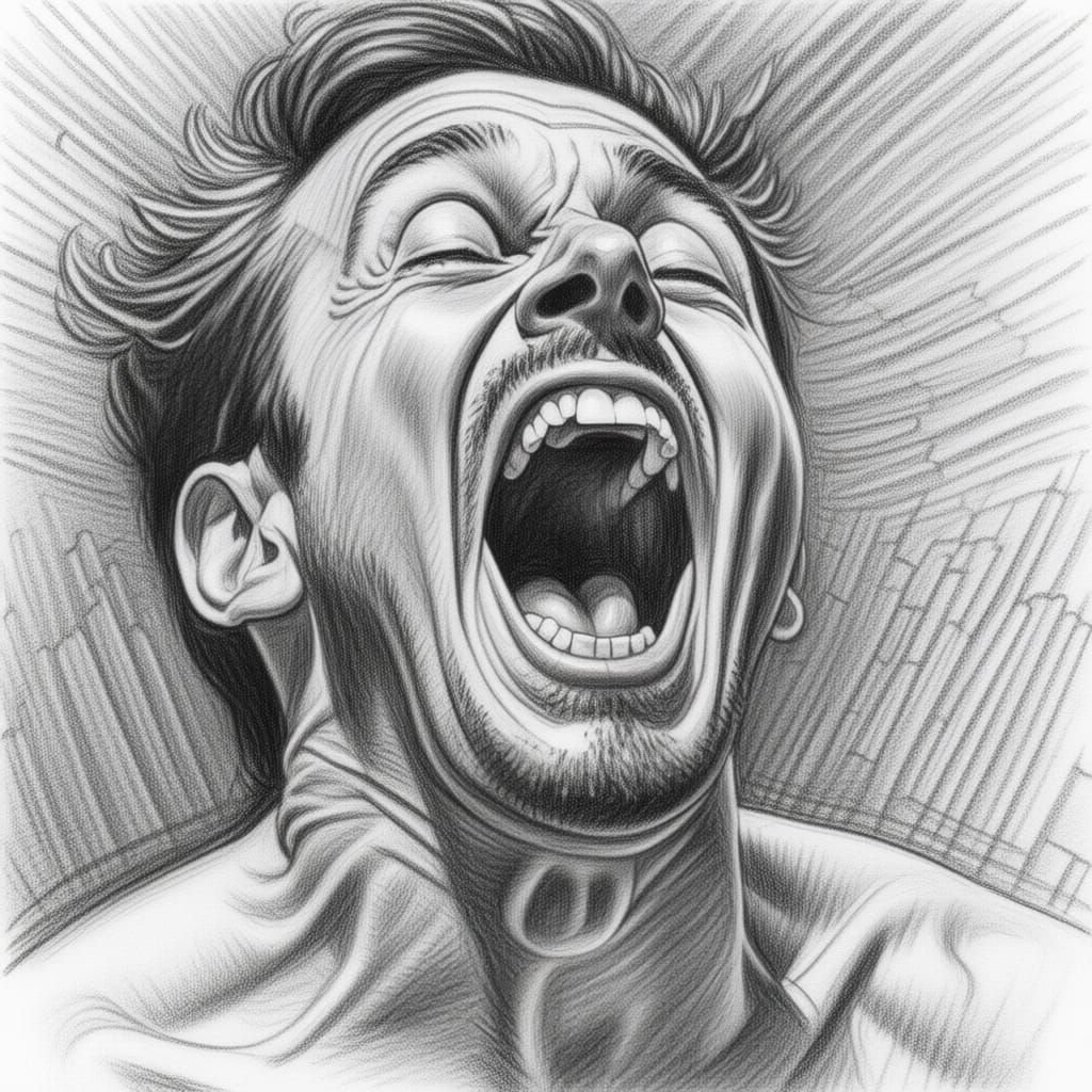 Detailed Charcoal Drawing of a Screaming Man