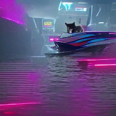 Cat Drives Boat on Lake of the Ozarks: Cyberpunk Style