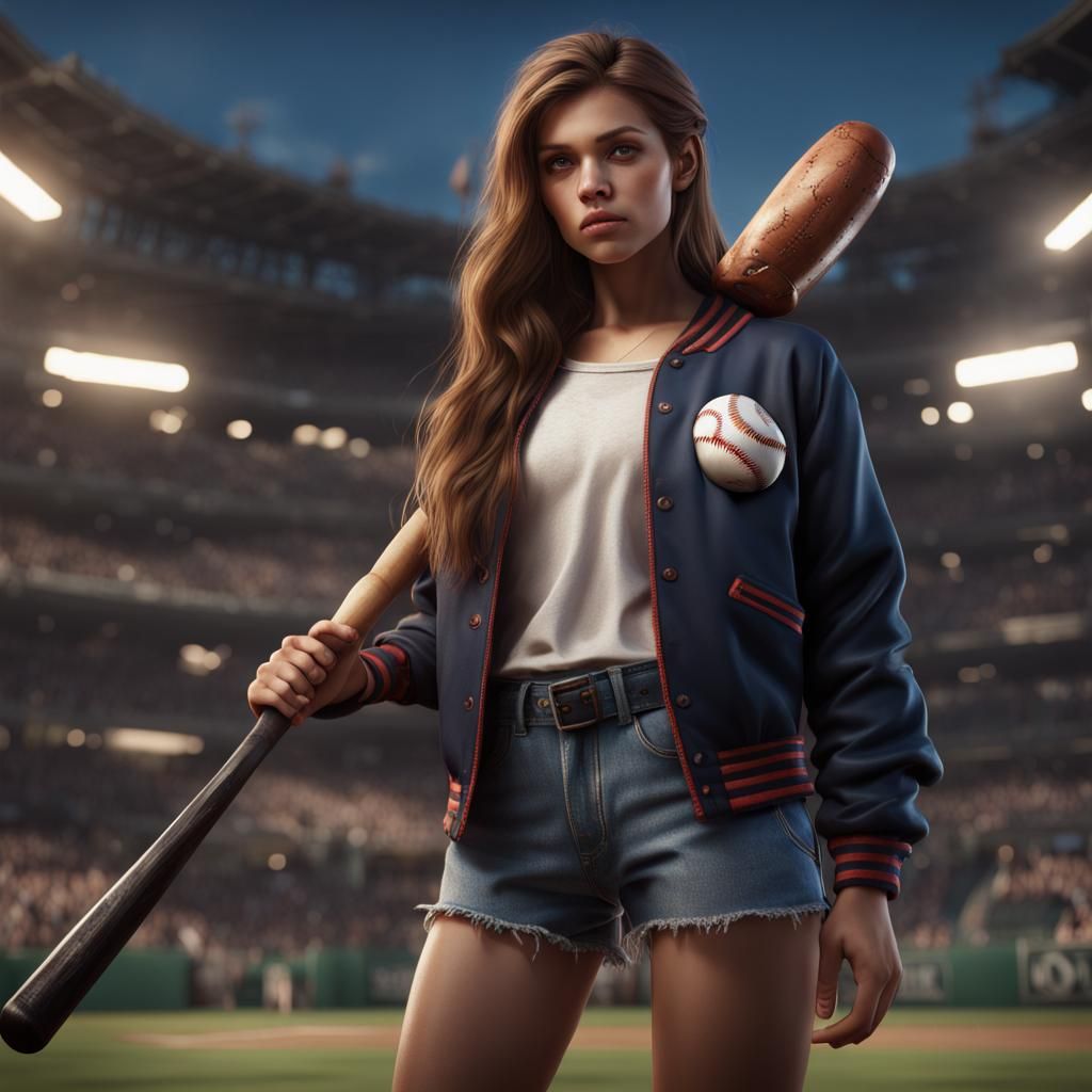Girl with Baseball Bat: Detailed Fantasy Art