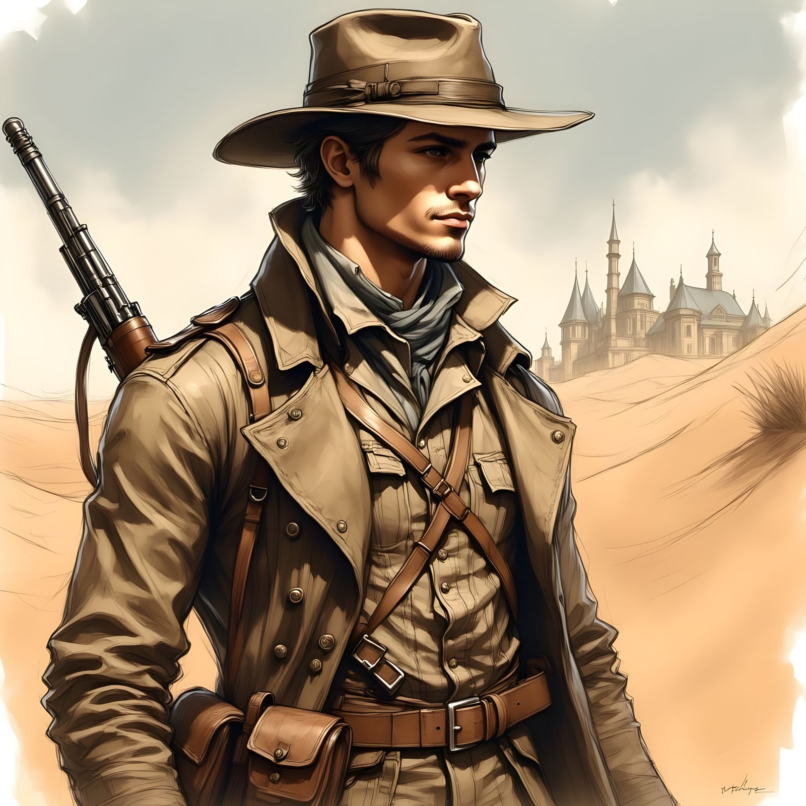 Australian Soldier in North African Desert Landscape