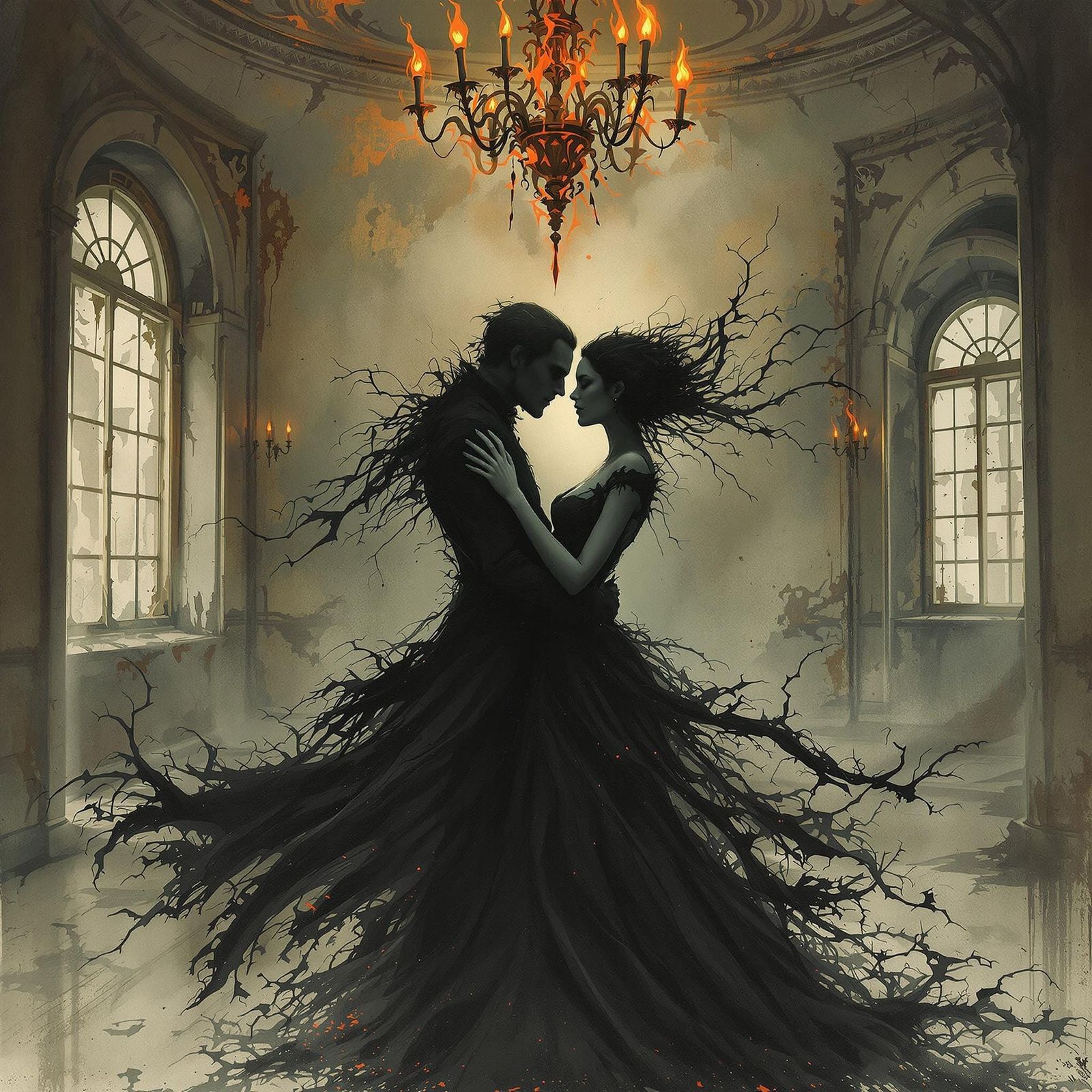 Ethereal Lovers Waltz in Abandoned Ballroom