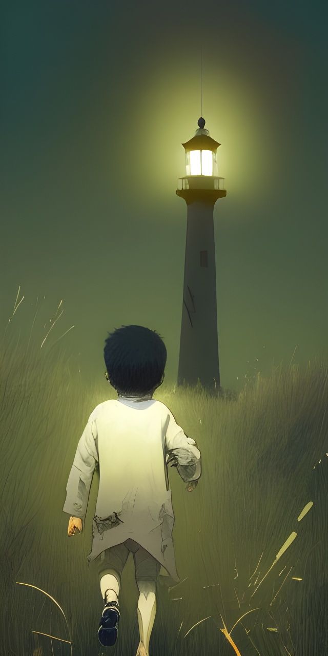 Boy's Nightly Walk to the Lighthouse: Watercolor Art
