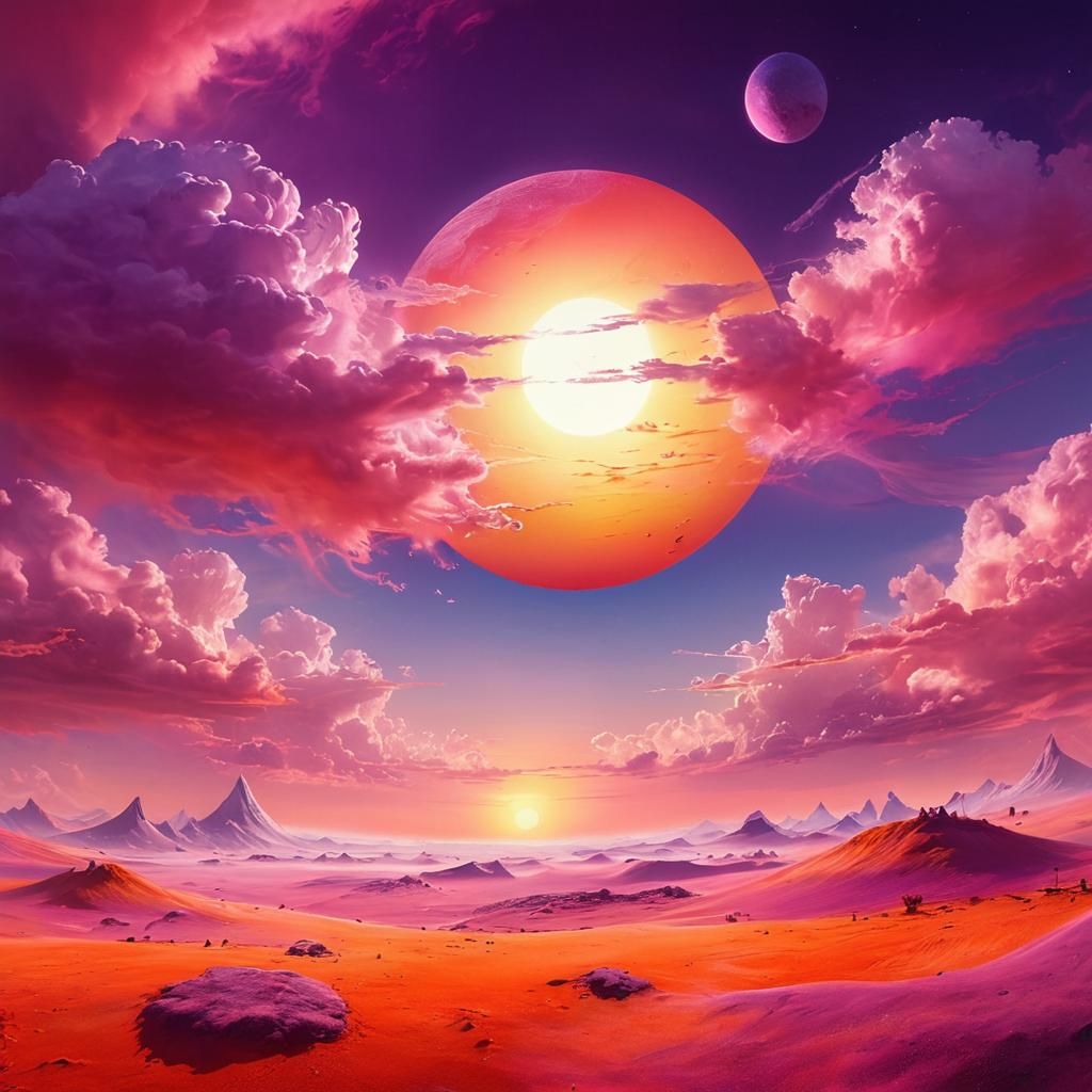 Surreal Sunset on a Divine Purple Planet in Airbrushed Soft...