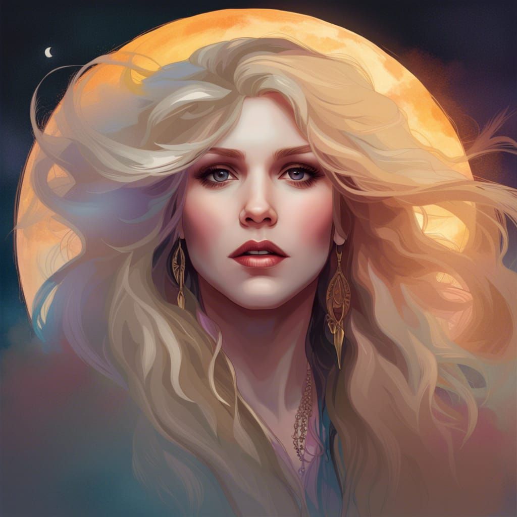 Ethereal Moon Witch Portrait in Art Nouveau Style