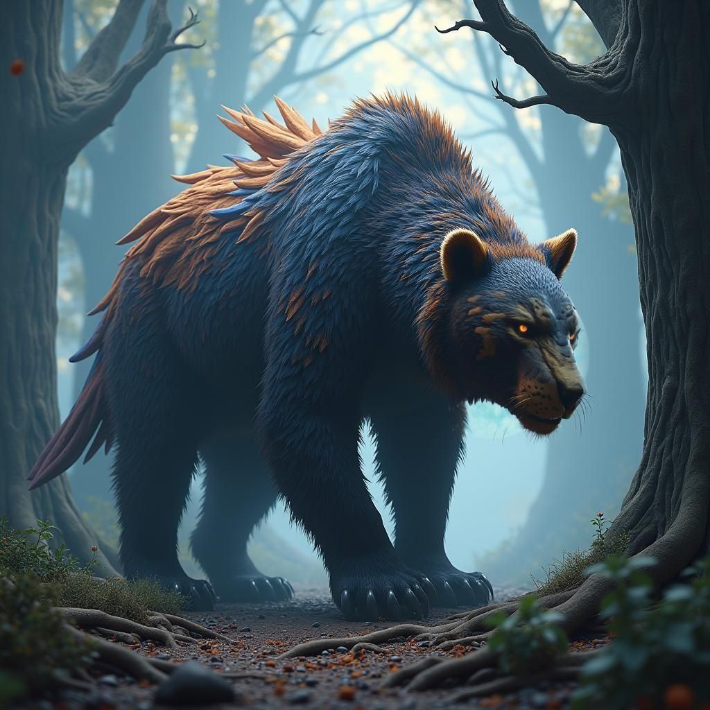 Grizzly Bear Hawk Jaguar Hybrid: Fantastical Concept Art