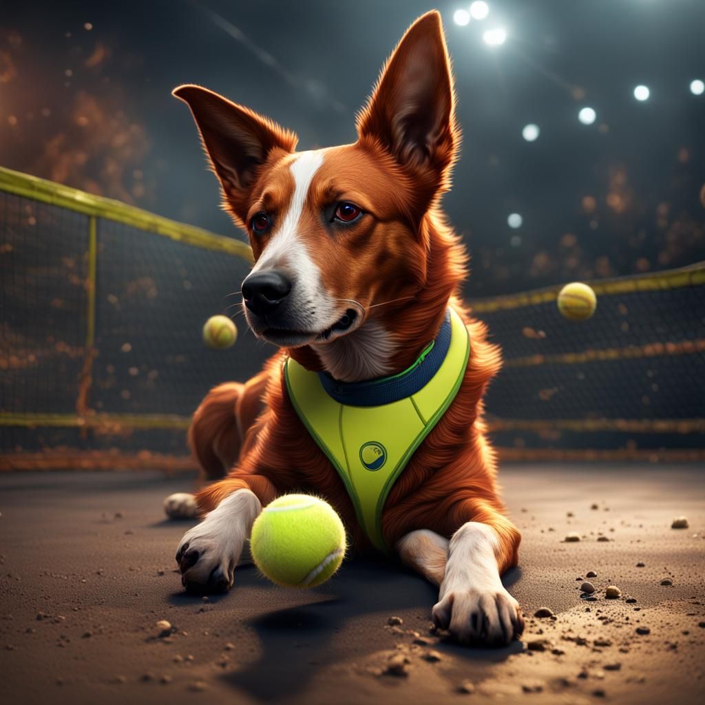 Red Heeler with Tennis Ball: Detailed Matte Painting