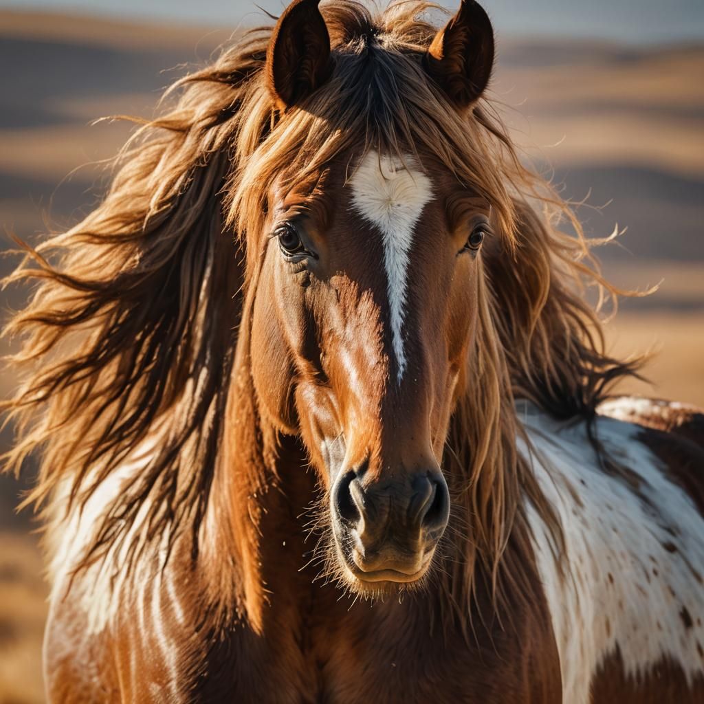 Majestic Wild Horse Portrait in Golden Light