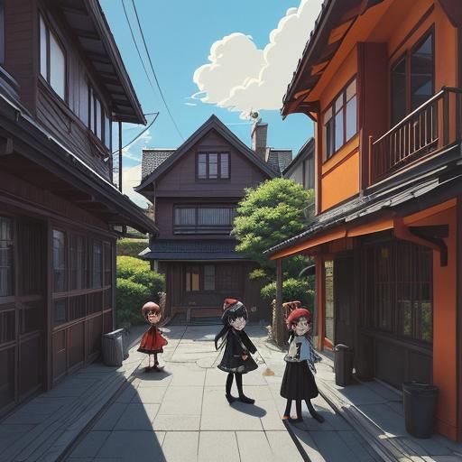 Vibrant Anime Children Trick or Treating