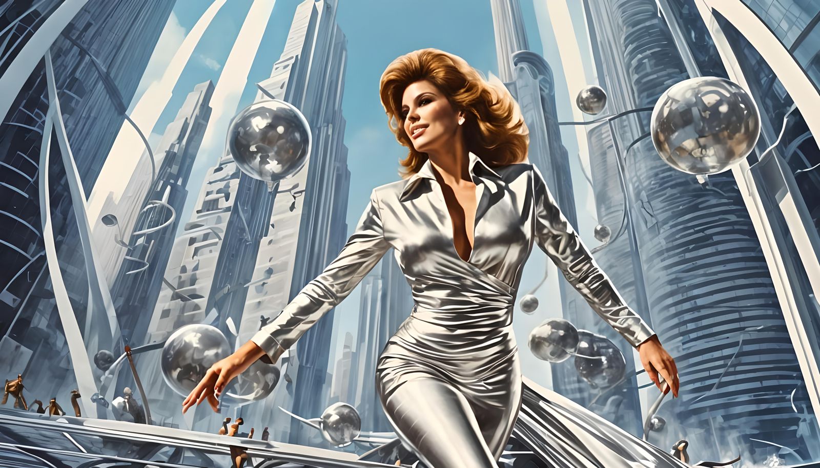 Retro-Futuristic Raquel Welch Dancing in Deco City