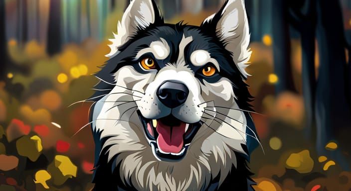 Anime Siberian Husky in Pop Art Style