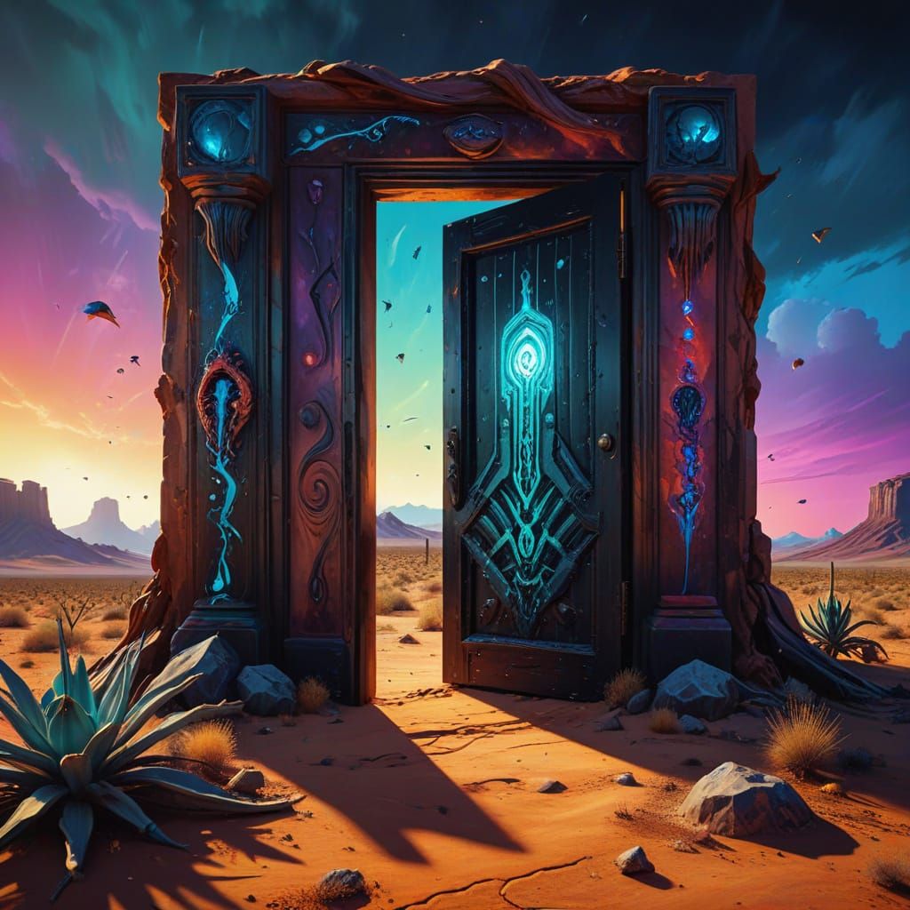Surreal Desert Doorway in Oil Painting Style