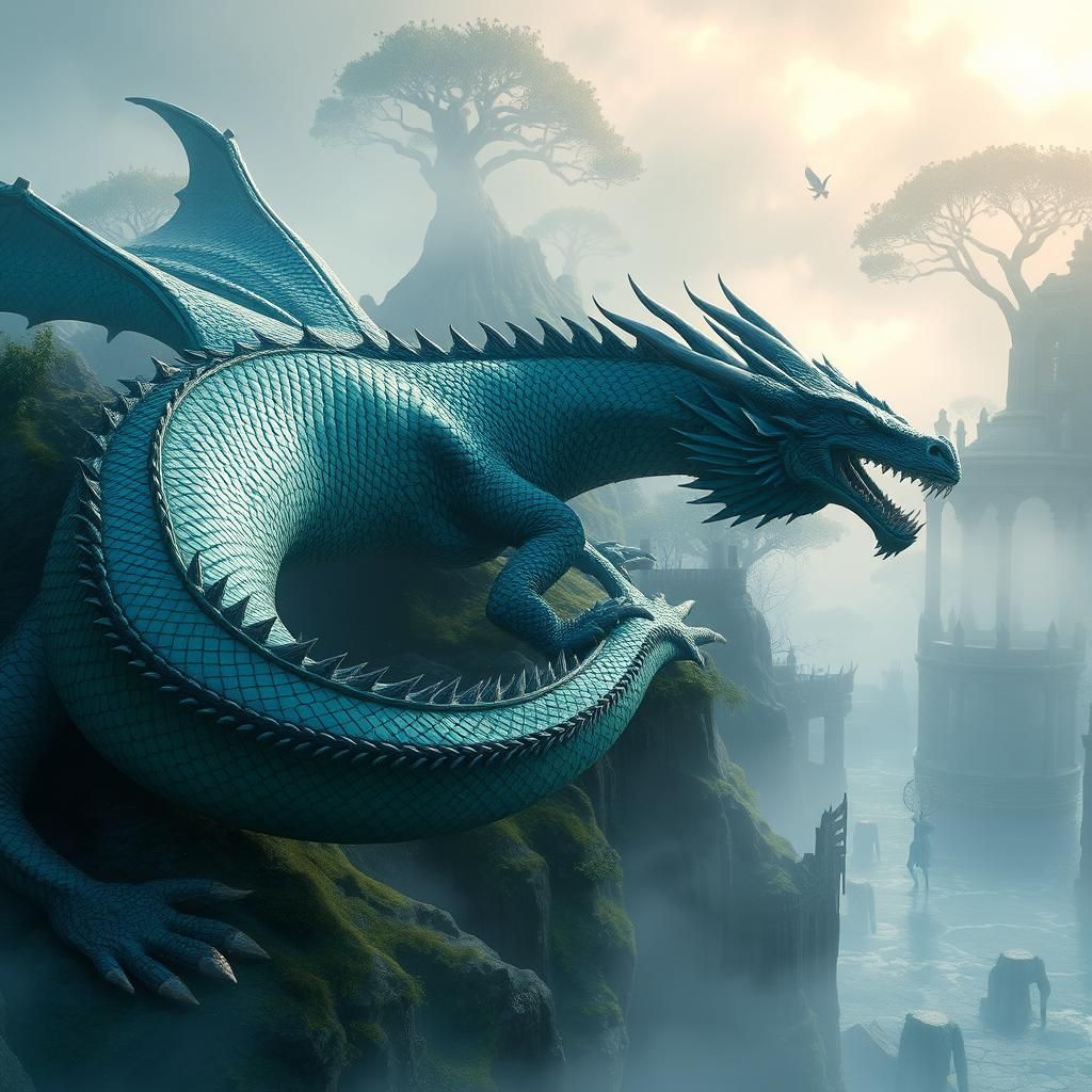 Majestic Dragon in Mystical Realm: Fantasy Art